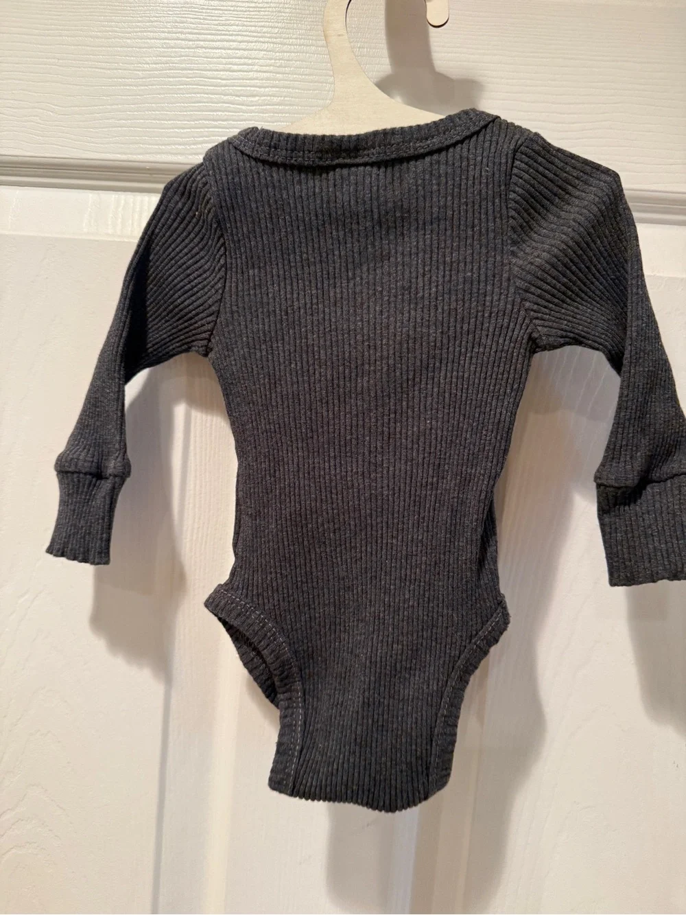 Little One Shop Charcoal Gray Ribbed Stretch Long-Sleeve Henley Onesie 6M